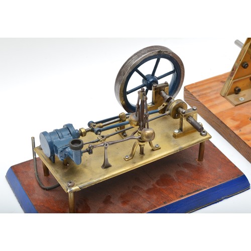 360 - Two live steam models, both presented on wooden bases, both in the form of pistons, brass hardware, ... 