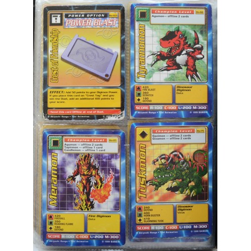 389 - Over 100 Pokemon cards, including holographic cards, together with 10 Digimon cards, presented in a ... 