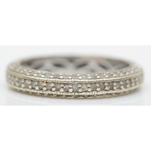 238 - A 9ct white gold and brilliant cut diamond three row full eternity ring, stated weight 0.75cts, 2.6g... 