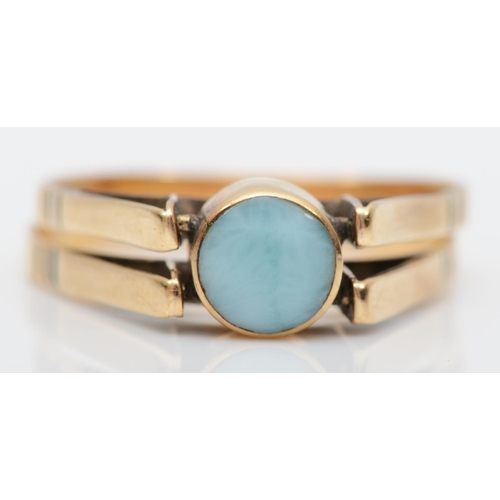 242 - A 9ct gold spinner ring, opal one side, amazonite the other, Q 1/2, 2.9gm