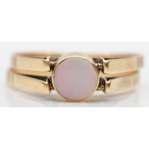 242 - A 9ct gold spinner ring, opal one side, amazonite the other, Q 1/2, 2.9gm