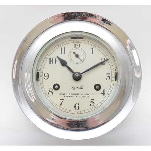 A Henry Browne & Son Ltd bulkhead clock, chromed case with glazed ...