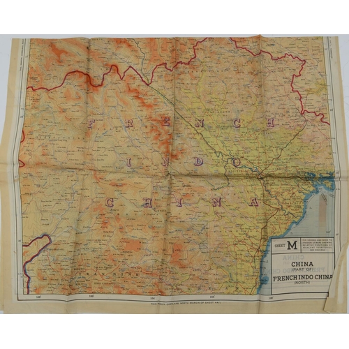 424 - WWII silk escape map, China (Part of) French Indo China (Part of) Sheet L (with on reverse) China (P... 