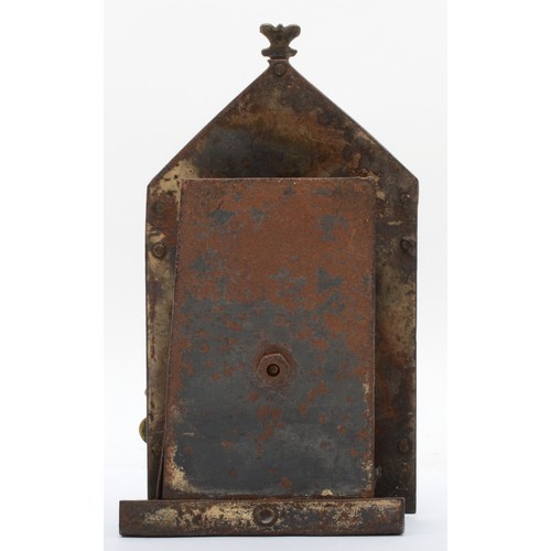 426 - Trench Art, a money box in the form of a bank, hand made brom brass and steel, 19.5cm