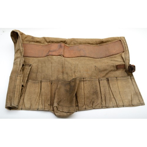 428 - A WD field tool pouch, canvas with pocketed interior, with 'Tools 40mm' stamp, leather buckled strap