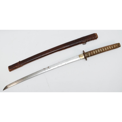 435 - A WWII Japanese Samurai Katana sword, with fish skin and woven cotton hilt, brass tsuba with floral ... 