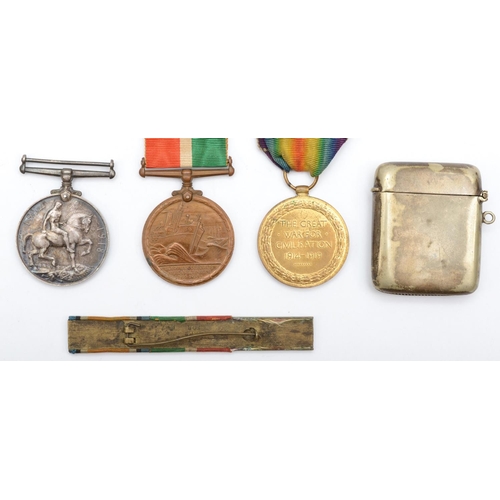 445 - WWI, group of three Mercantile Marine, War and Victory, awarded to 187180, Albert F.J. Allen, D.H., ... 