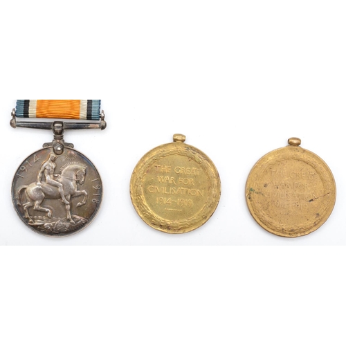 447 - WWI medals, War, awarded to 356039 Pte. T. Stokes, Liverpool Regiment, two Victory, both lacking bar... 