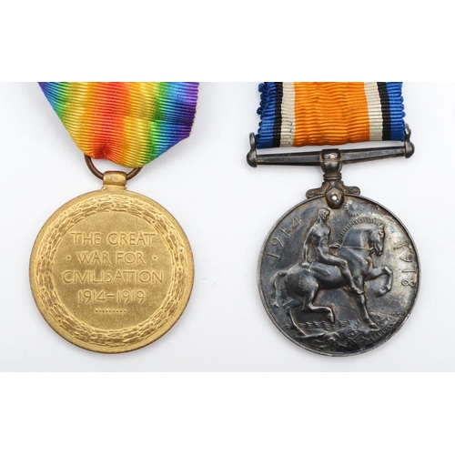 448 - WWI medals, pair awarded to 35535, Pte. H. Moston, Leicestershire Regiment