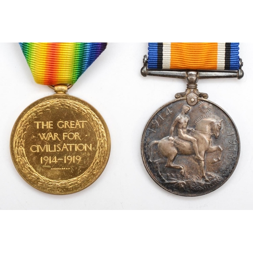 450 - WWI medals, pair, War and Victory, awarded to 46797 Pte. H.S. Johnson, K.R.R.C.