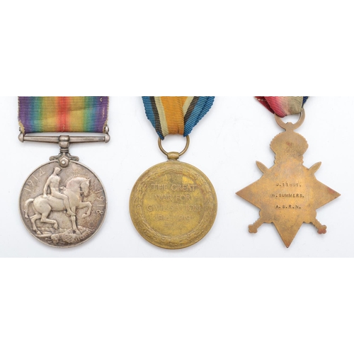 459 - WWI medals, trio, 1914-15 Star, War and Victory, awarded to J.11891, W. Summers A.B.R.N.