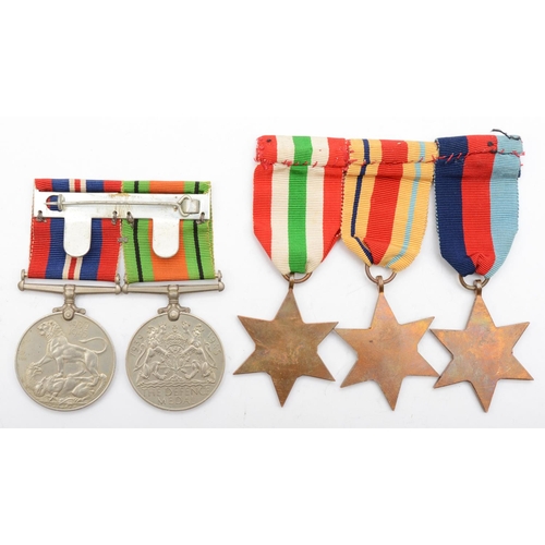 463 - WWII group of five, three mounted 1939-45 Star, Africa Star, 1st Army bar, Italy Star, two mounted, ... 