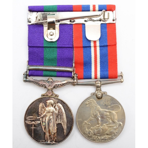 465 - WWII pair, General Service Medal, 1945-48 Palestine bar and War, awarded to 14901626 Gnr T.M. Knapto... 