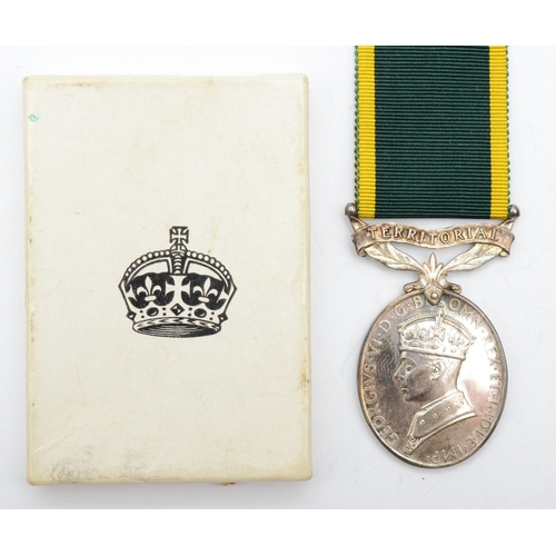 467 - George VI Territorial Medal awarded to 6143717 R.T. Woods, Royal West Kent Regiment, box.