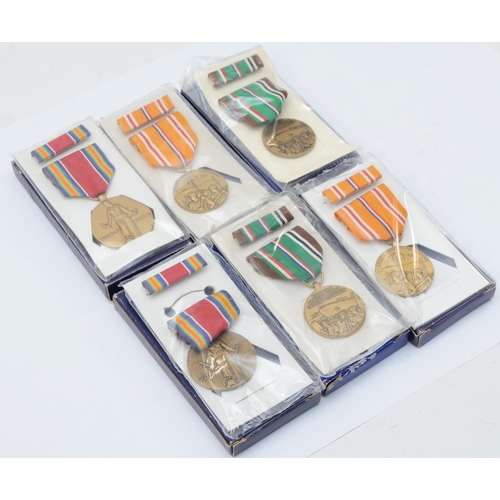 472 - Six USA medals, including WWII, Middle East and Asiatic Pacific, boxed.