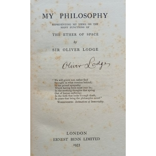 66 - Biographies of Scientists including 5 works by Sir Oliver Lodge, of which two are signed by him on t... 