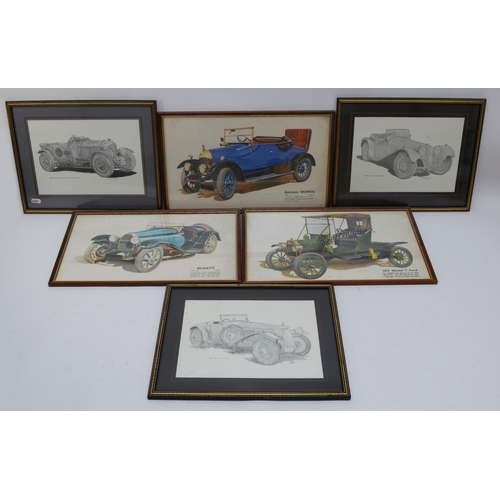 9 - A set of Ron Appleyard pencil prints of classic cars, to include 1929 Blower Bentley and 1939 SS100,... 