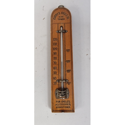 28 - A Curry's Cycle Co. wooden thermometer, 20cm
