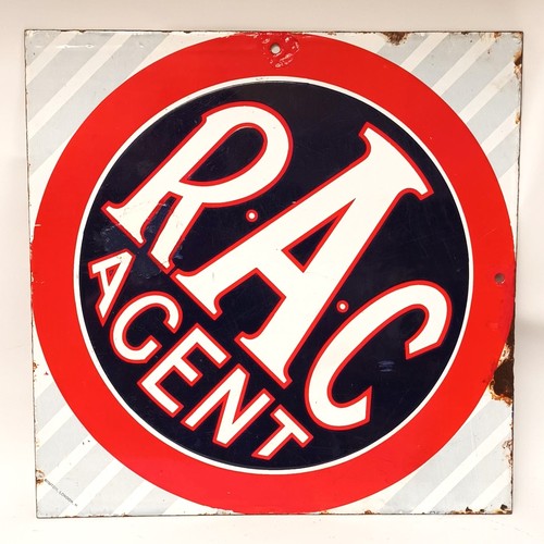 73 - A vitreous enamel RAC Agent double sided sign, 46 x 46cm