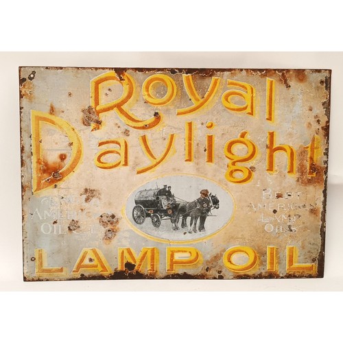 74 - A vitreous enamel Royal Daylight Lamp Oil double sided sign, 37 x 53cm