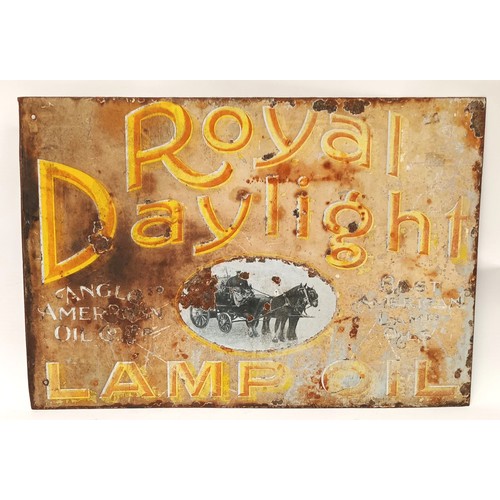 74 - A vitreous enamel Royal Daylight Lamp Oil double sided sign, 37 x 53cm