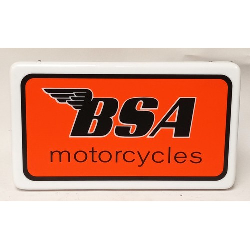 75 - A BSA Motorcycles illuminated plastic hanging sign, no internals, 37 x 21 x 15cm