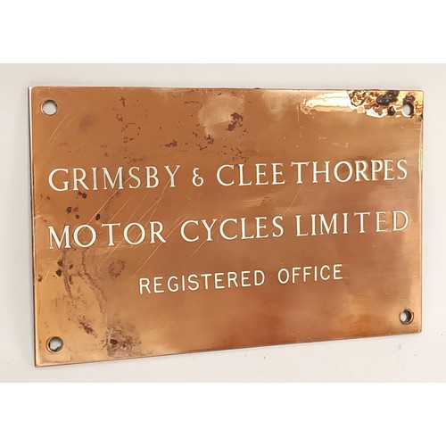 76 - A vintage brass Grimsby & Cleethorpes Motorcycle Company wall plaque, 12.5 x 20cm