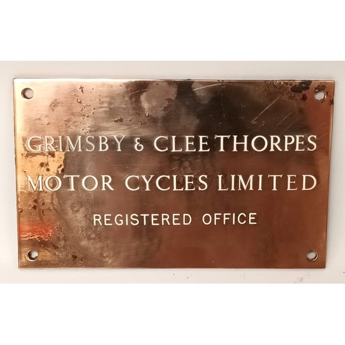 76 - A vintage brass Grimsby & Cleethorpes Motorcycle Company wall plaque, 12.5 x 20cm