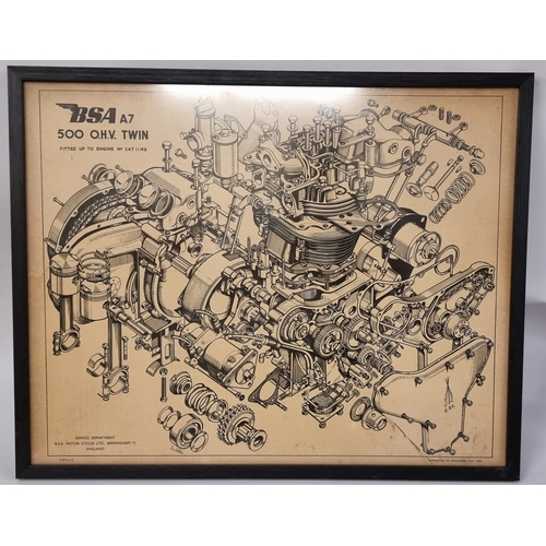 81 - A BSA A7 500cc engine schematic, reprinted May 1955, 43 x 55cm