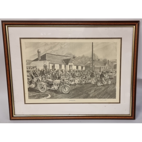 82 - Johnsons Biker Cafe, by Rex Barrett, limited edition print, signed in pencil, 140/300, 29 x 43cm
Joh... 