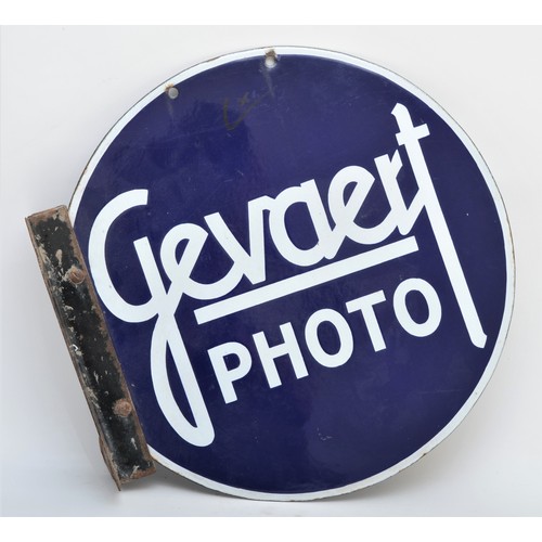 89 - A vitreous enamel Gevaert Photo double sided wall mounted sign, 45cm diameter