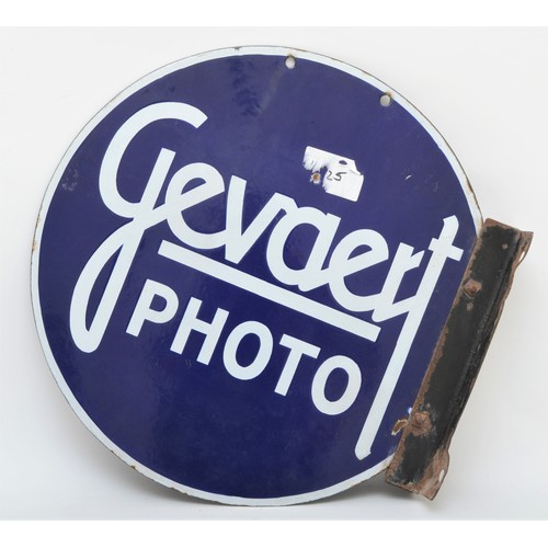 89 - A vitreous enamel Gevaert Photo double sided wall mounted sign, 45cm diameter