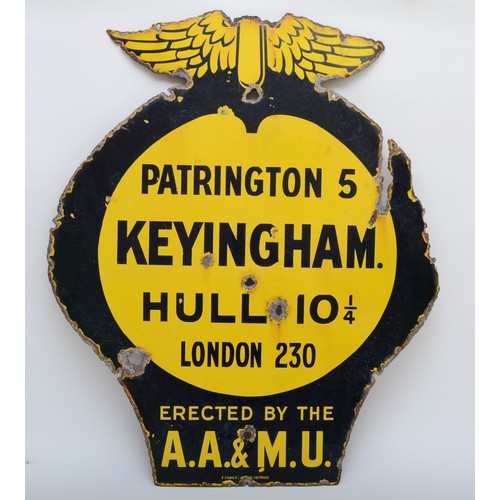 91 - An AA & Motor Union winged wall sign, KEYINGHAM, 84 x 72cm.
There were five series of AA & Motor Uni... 