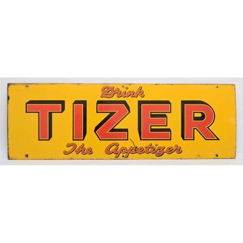 97 - A Drink TIZER the Appetizer vitreous enamel single sided advertising sign, 30 x 91cm