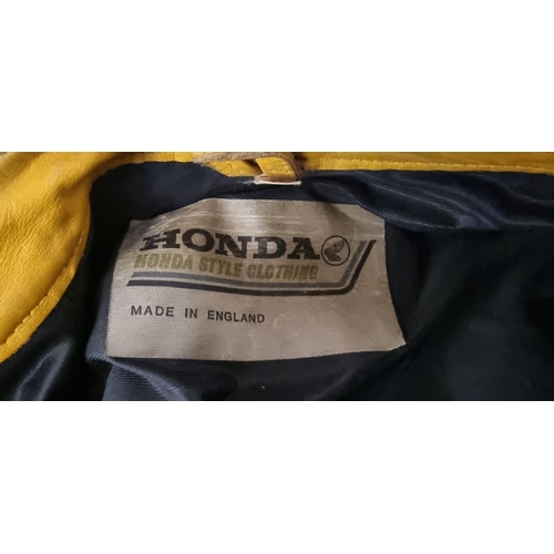 129 - A vintage Honda blue and yellow leather jacket, c.1970's, size 44/112cm