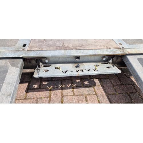 155 - A Brian James twin axel car trailer, 1600kg load, with pull out ramps and locking tow hitch with win... 