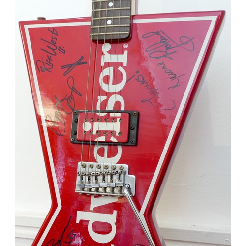 272 - A Dean Guitars electric guitar, bow tie shaped body, in cheery red colourway with Budweiser branding... 