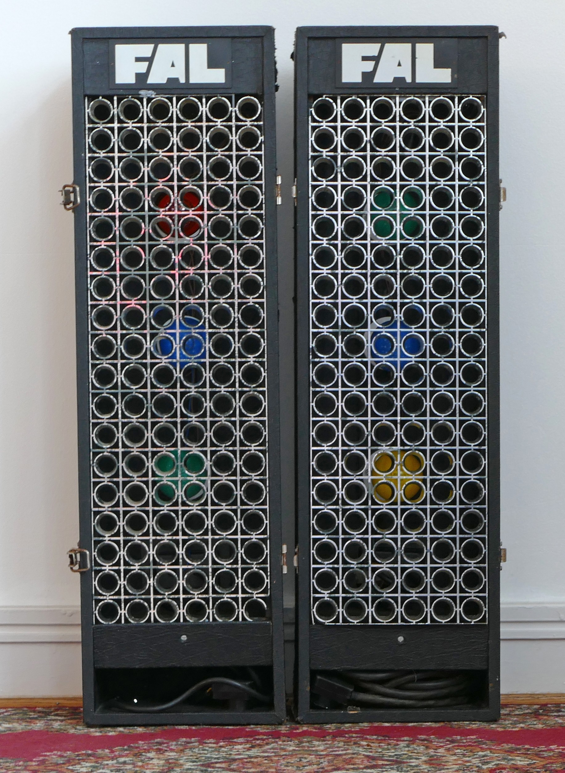 A pair of FAL disco lights, 25 x 80 x 22cm