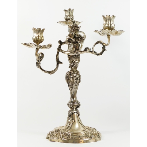 20 - A German 19th century pair of three light silver candelabra, Augsburg date letter P, by IPH, zigzag,... 