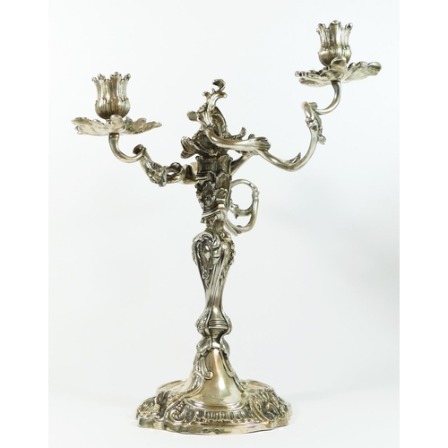 20 - A German 19th century pair of three light silver candelabra, Augsburg date letter P, by IPH, zigzag,... 