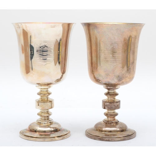 40 - Of Beverley interest; a silver pair of limited edition commemorative goblets, commissioned by Michae... 