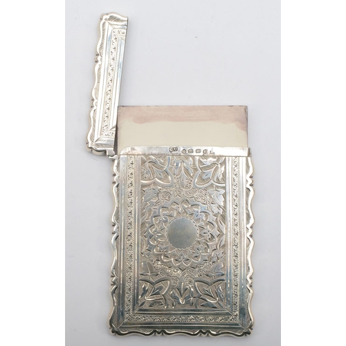 24 - A Victorian silver card case, by George Unite, Birmingham 1881, with all over floral and scroll deco... 