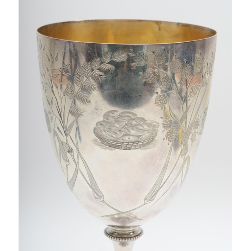 37 - Of Victorian vegetable show interest; a silver presentation trophy cup, Birmingham 1874, engraved wi... 