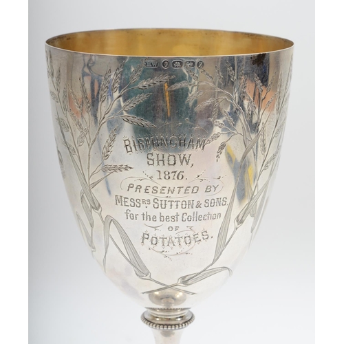 37 - Of Victorian vegetable show interest; a silver presentation trophy cup, Birmingham 1874, engraved wi... 