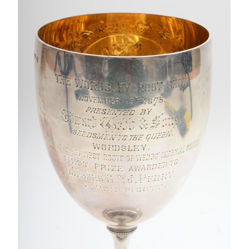 39 - Of Victorian vegetable show interest; a silver presentation trophy cup, Birmingham 1875, embossed an... 