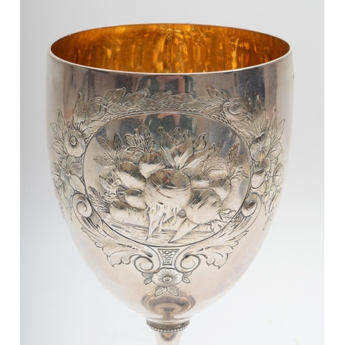 39 - Of Victorian vegetable show interest; a silver presentation trophy cup, Birmingham 1875, embossed an... 