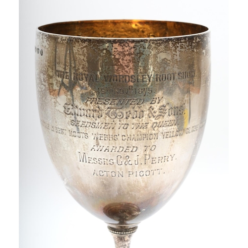 38 - Of Victorian vegetable show interest; a silver presentation trophy cup, Birmingham 1875, embossed an... 