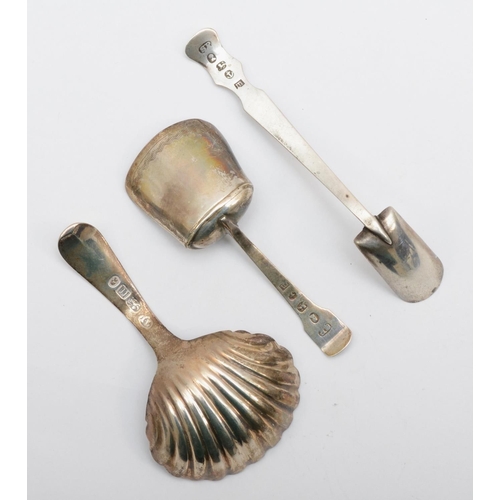 6 - A George III silver bright cut shovel caddy spoon, by Samuel Pemberton, Birmingham  1810, a plain ex... 