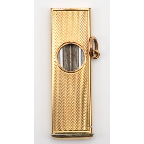 91 - A 9ct gold cigar piercer, Birmingham 1987, with engine turned decoration, 53mm, case 8.6gm