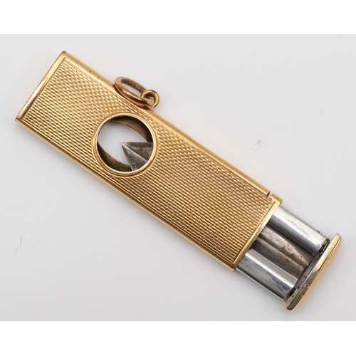 91 - A 9ct gold cigar piercer, Birmingham 1987, with engine turned decoration, 53mm, case 8.6gm